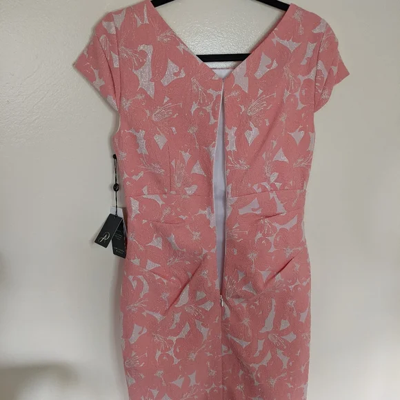 Adrianna Papell Size 8 Hibiscus Jacquard Draped Dress - Picture 7 of 10